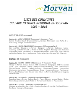 Liste Des Communes Du Parc Naturel Regional Du Morvan 2008 – 2019