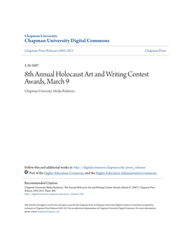8Th Annual Holocaust Art and Writing Contest Awards, March 9 Chapman University Media Relations