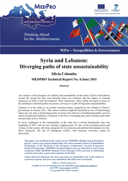 Syria and Lebanon: Diverging Paths of State Unsustainability Silvia Colombo MEDPRO Technical Report No