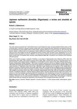 Annelida: Oligochaeta): a Review and Checklist of Species