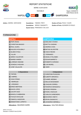 Report Statistiche Napoli Sampdoria