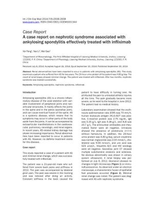 Case Report a Case Report on Nephrotic Syndrome Associated with Ankylosing Spondylitis Effectively Treated with Infliximab