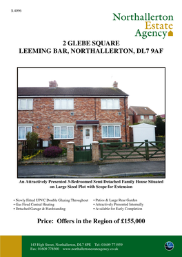 2 Glebe Square Leeming Bar, Northallerton, Dl7 9Af