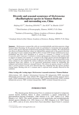 Diversity and Seasonal Occurrence of Skeletonema (Bacillariophyta) Species in Xiamen Harbour and Surrounding Seas, China