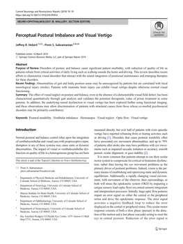 Perceptual Postural Imbalance and Visual Vertigo