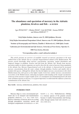 The Abundance and Speciation of Mercury in the Adriatic Plankton, Bivalves and Fish – a Review