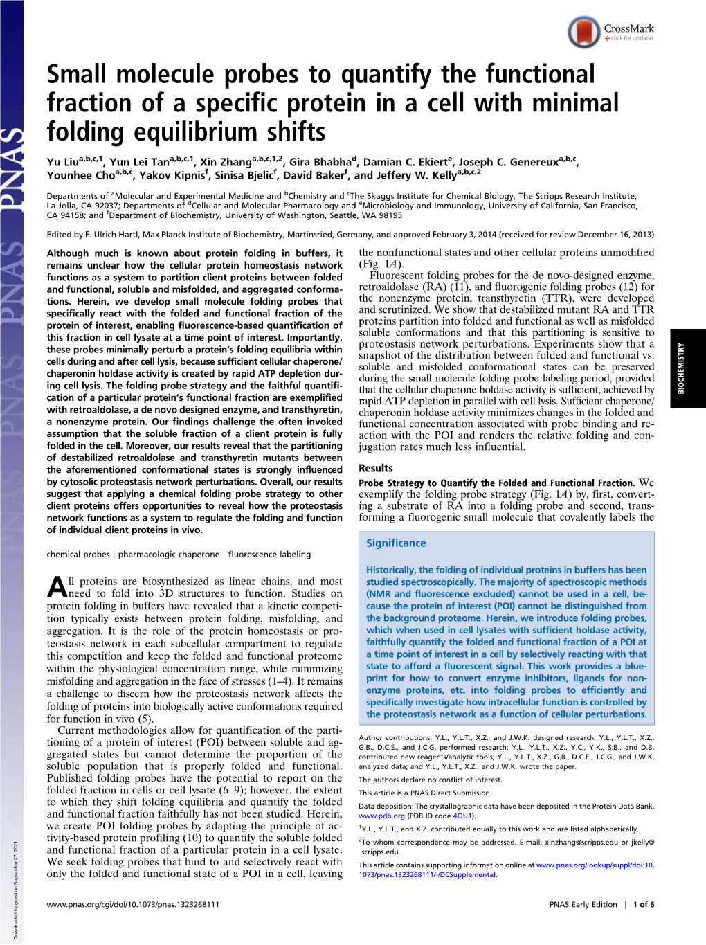 Small Molecule Probes to Quantify the Functional Fraction of a Specific Protein in a Cell with Minimal Folding Equilibrium Shifts