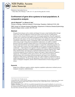 NIH Public Access Author Manuscript J Theor Biol