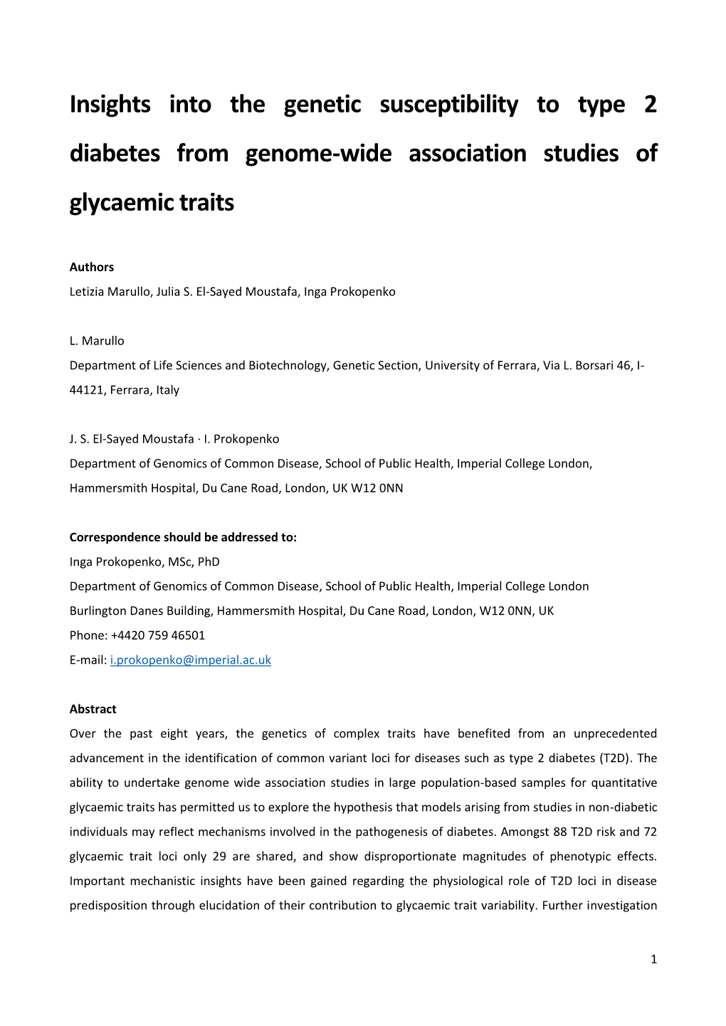 Insights Into the Genetic Susceptibility to Type 2 Diabetes from Genome-Wide Association Studies of Glycaemic Traits