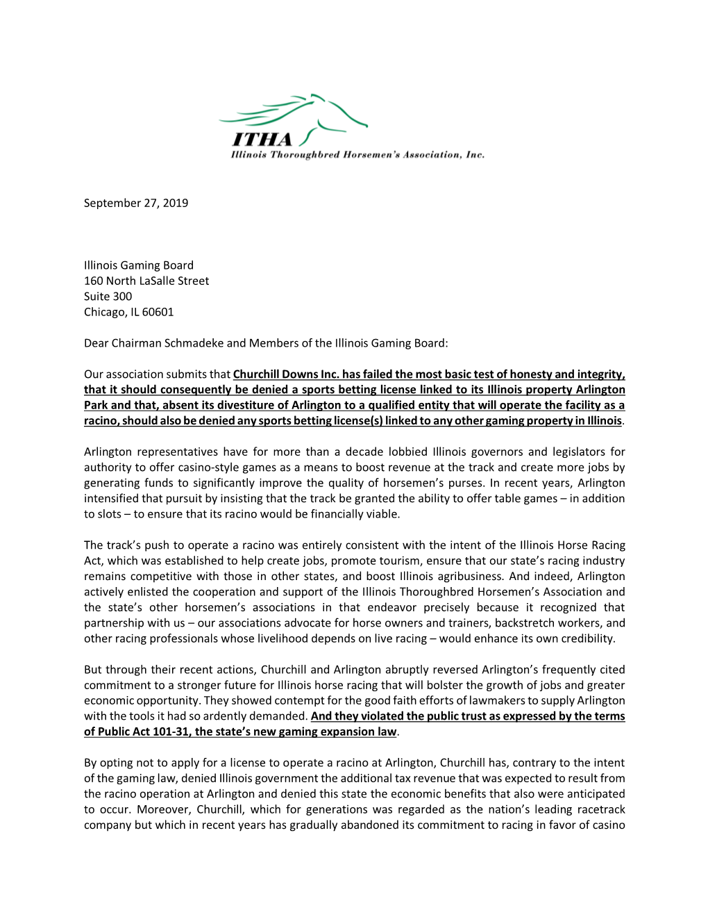 ITHA Letter to IGB 09272019 FINAL