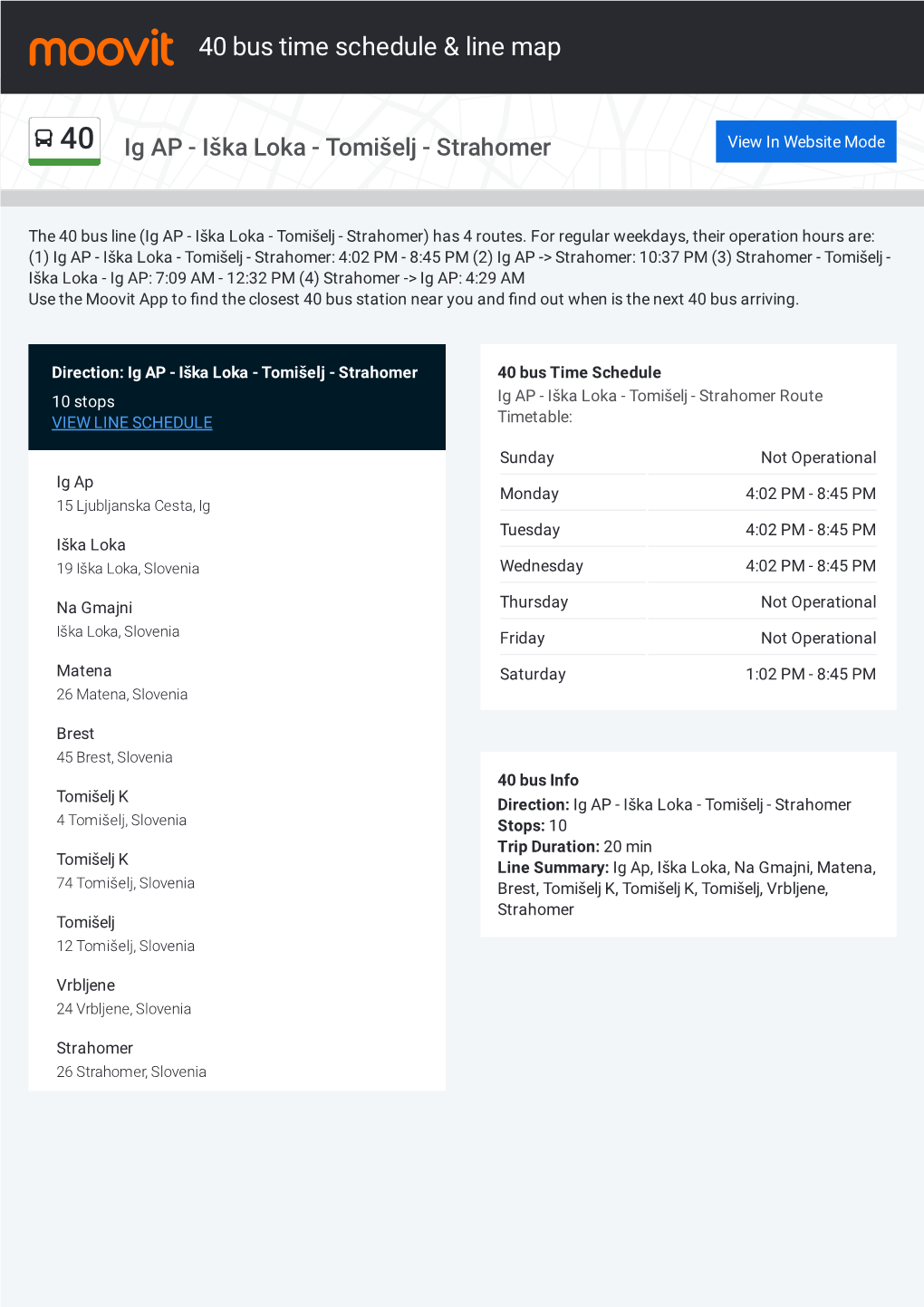 40 Bus Time Schedule & Line Route