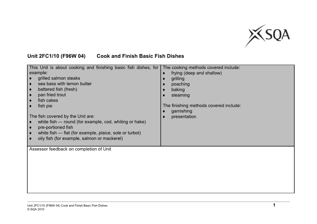Unit 2FC1/10 (F96W 04) Cook and Finish Basic Fish Dishes