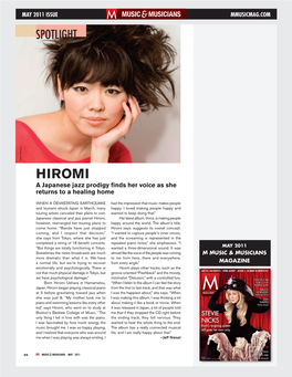 Hiromi a Japanese Jazz Prodigy ﬁnds Her Voice As She Returns to a Healing Home