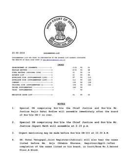 NOTES 2. Special DB Comprising Hon'ble the Chief