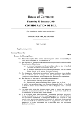 1649 Thursday 30 January 2014 CONSIDERATION of BILL