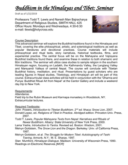 Buddhism in the Himalayas and Tibet: Seminar Draft As of 1/22/2019