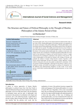 The Structure and Nature of Political Philosophy in the Thought of Muslim Philosophers of the Islamic Period of Iran Aref Barkhordari*