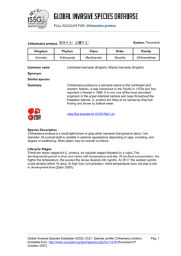 Chthamalus Proteus Global Invasive