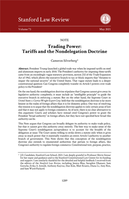 Trading Power: Tariffs and the Nondelegation Doctrine