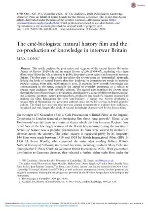 The Ciné-Biologists: Natural History Film and the Co-Production Of