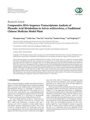 Research Article Comparative RNA-Sequence Transcriptome Analysis of Phenolic Acid Metabolism in Salvia Miltiorrhiza, a Traditional Chinese Medicine Model Plant