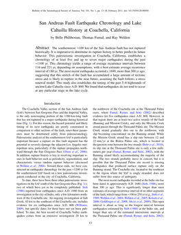 San Andreas Fault Earthquake Chronology and Lake Cahuilla History at Coachella, California by Belle Philibosian, Thomas Fumal, and Ray Weldon