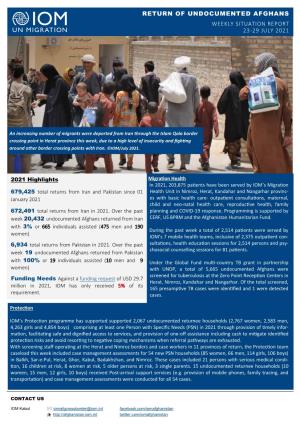 Return of Undocumented Afghans Weekly Situation Report 23-29 July 2021