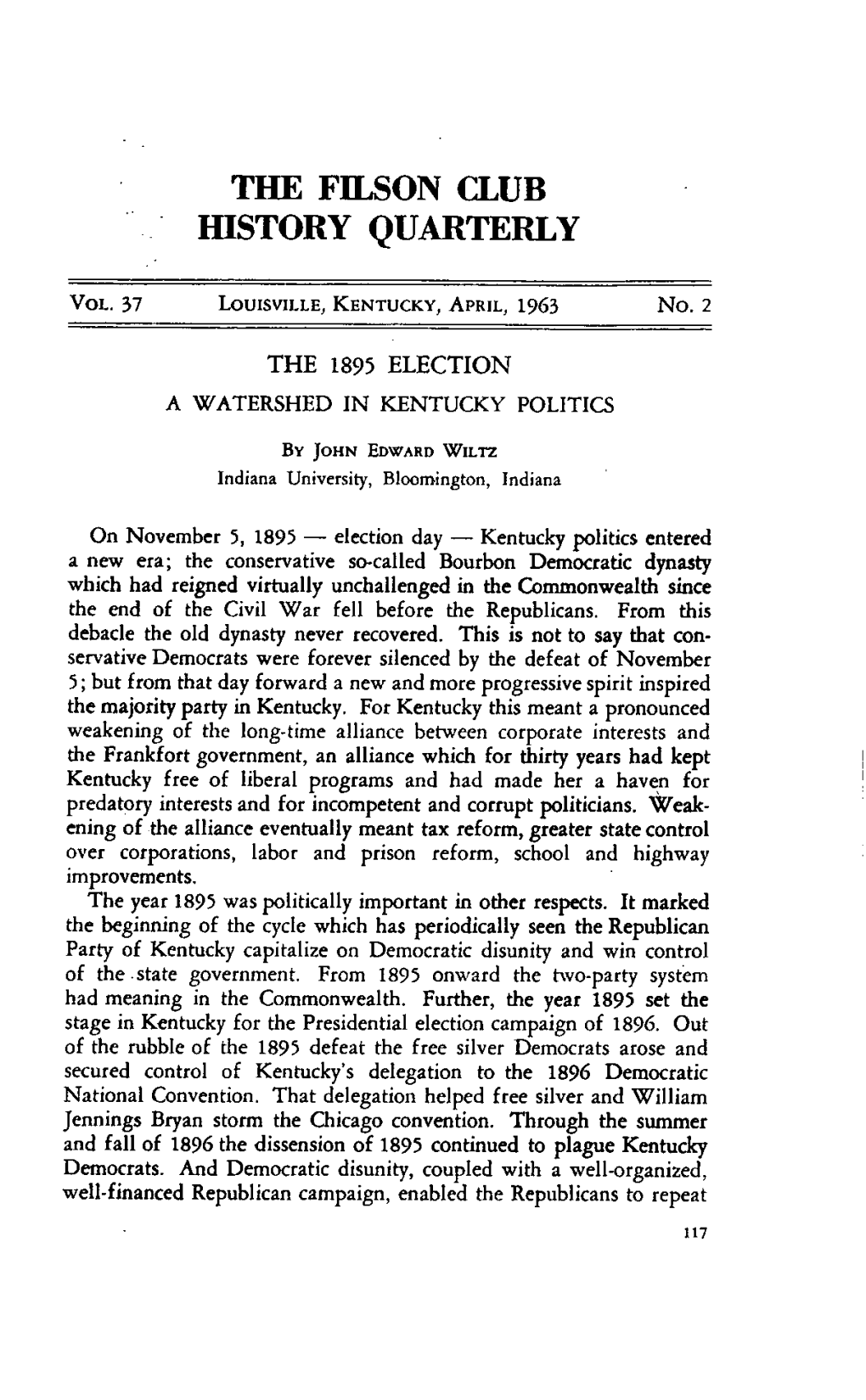 The 1895 Election a Watershed In