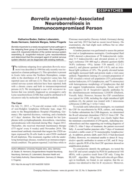 Borrelia Miyamotoi–Associated Neuroborreliosis in Immunocompromised Person