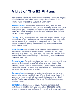 A List of the 52 Virtues