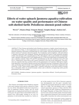 Effects of Water Spinach Ipomoea Aquatica Cultivation on Water Quality and Performance of Chinese Soft-Shelled Turtle Pelodiscus Sinensis Pond Culture