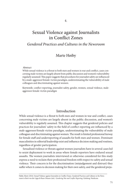 Sexual Violence Against Journalists in Conflict Zones Gendered Practices and Cultures in the Newsroom