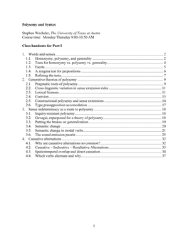 Polysemy and Syntax Course Packet 1