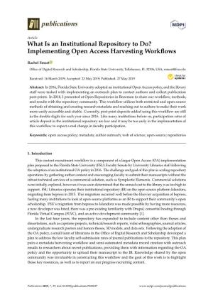 What Is an Institutional Repository to Do? Implementing Open Access Harvesting Workﬂows