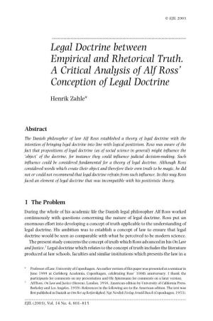 Legal Doctrine Between Empirical and Rhetorical Truth. a Critical Analysis of Alf Ross' Conception of Legal Doctrine