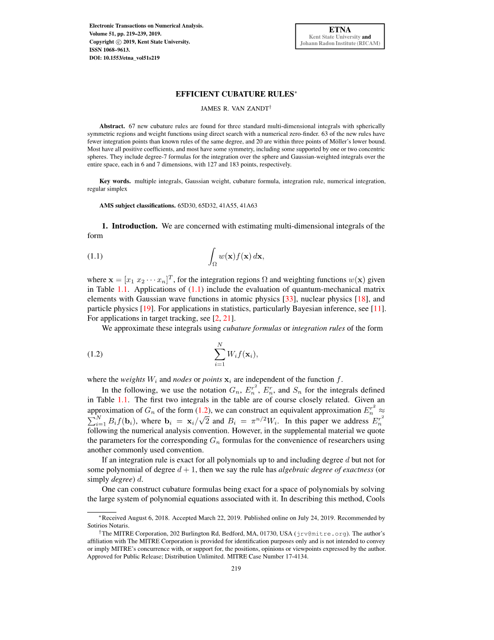 Efficient Cubature Rules∗