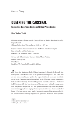 Queering the Carceral: Intersecting Queer/Trans Studies and Critical Prison Studies