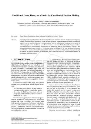 Conditional Game Theory As a Model for Coordinated Decision Making