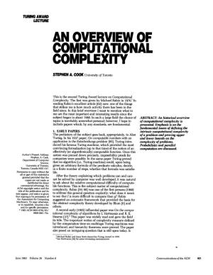 An Overview of Computational Complexity