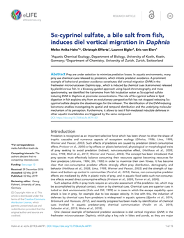 5A-Cyprinol Sulfate, a Bile Salt from Fish, Induces Diel Vertical Migration in Daphnia Meike Anika Hahn1*, Christoph Effertz1, Laurent Bigler2, Eric Von Elert1