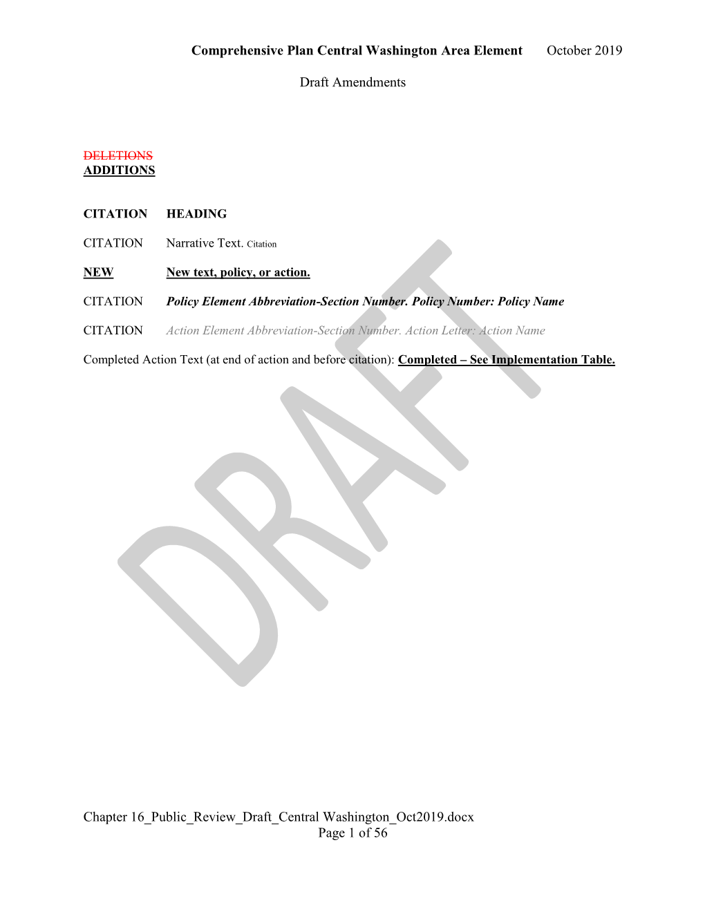 Comprehensive Plan Central Washington Area Element October 2019 Draft Amendments Chapter 16 Public Review Draft Central Wash