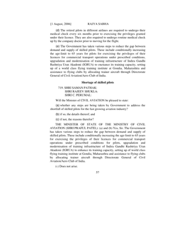 [1 August, 2006] RAJYA SABHA (D) the Retired Pilots in Different