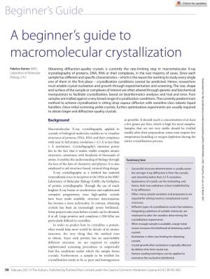 A Beginner's Guide to Macromolecular Crystallization
