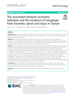 The Association Between Economic Indicators and the Incidence of Tetraplegia from Traumatic Spinal Cord Injury in Taiwan