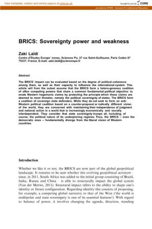 BRICS: Sovereignty Power and Weakness