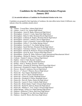 2011 Candidates for the Presidential Scholars Program