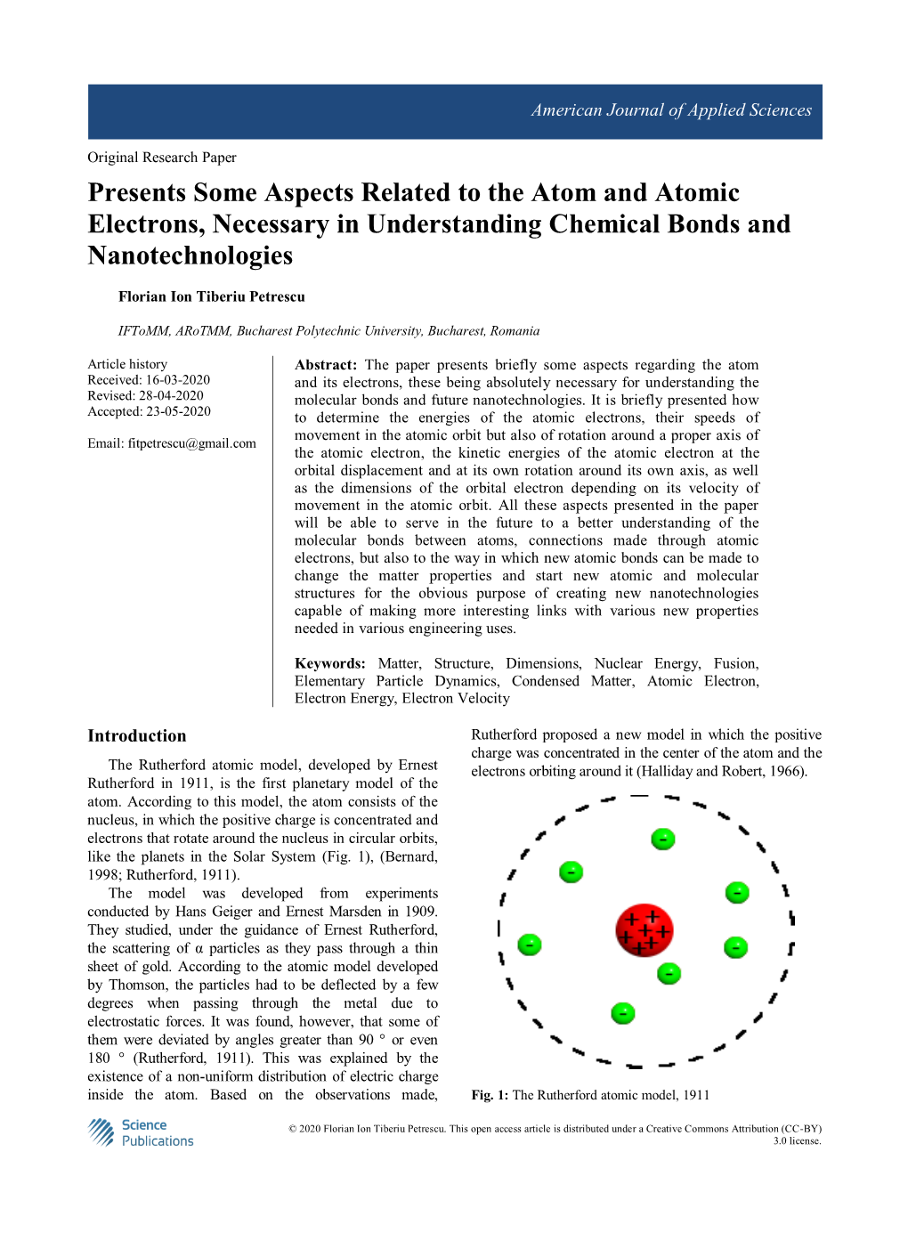 Presents Some Aspects Related to the Atom and Atomic Electrons, Necessary in Understanding Chemical Bonds and Nanotechnologies