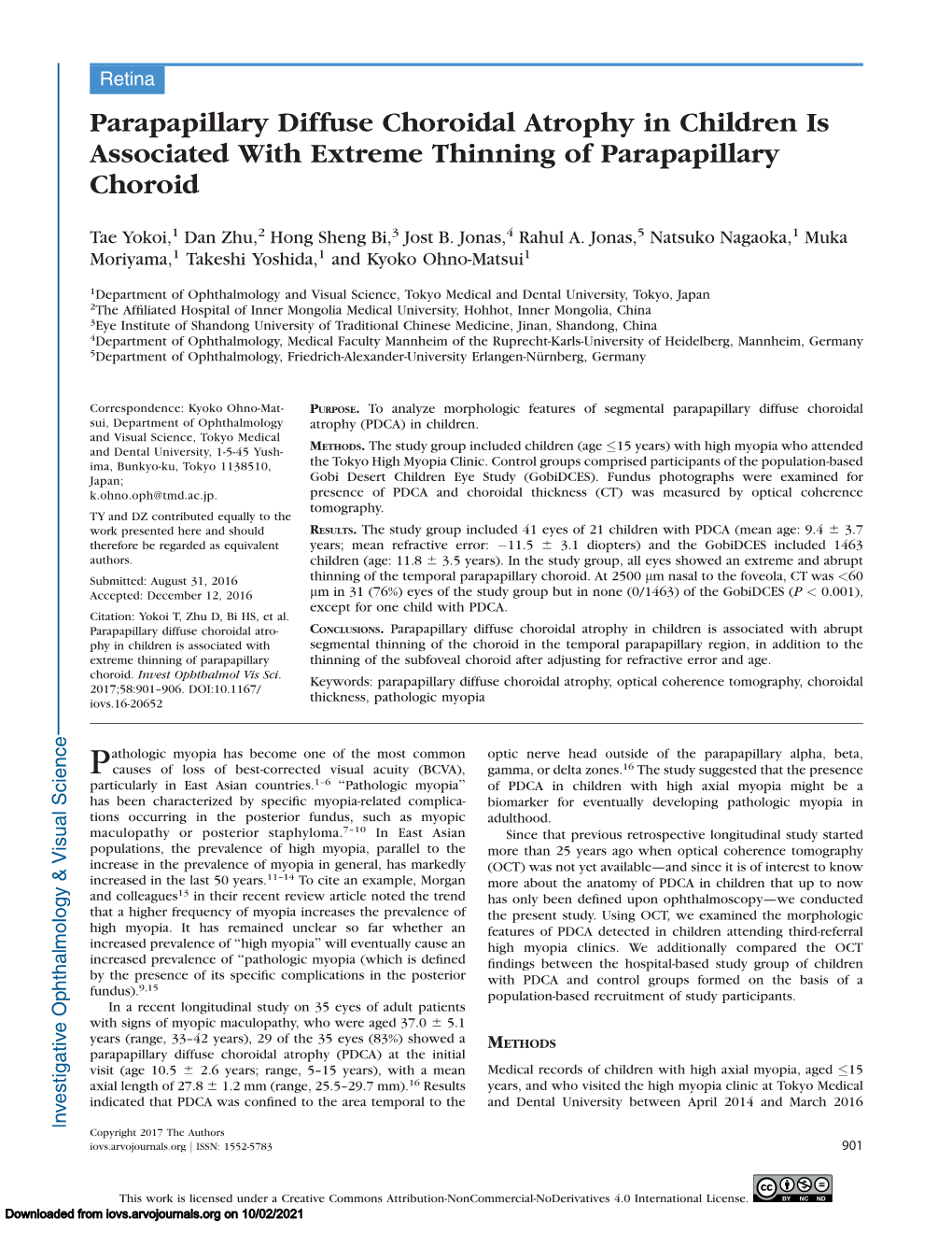 Parapapillary Diffuse Choroidal Atrophy in Children Is Associated with Extreme Thinning of Parapapillary Choroid