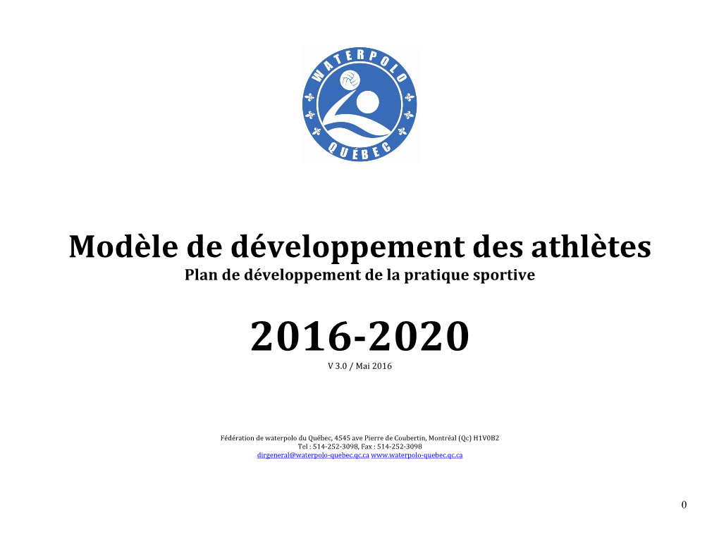 Modèle De Développement Des Athlètes – 2016-2020