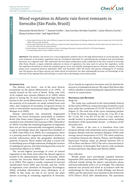 Chec List Wood Vegetation in Atlantic Rain Forest Remnants in Sorocaba